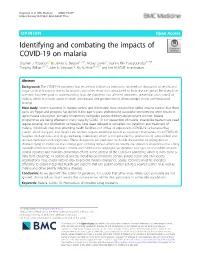 Identifying and Combating the Impacts of COVID-19 on Malaria Stephen J