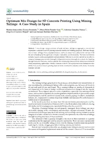 Optimum Mix Design for 3D Concrete Printing Using Mining Tailings: a Case Study in Spain