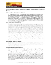 Development and Implementation of a MOOC Introduction to Engineering Course