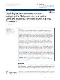 Disability‑Inclusive Electoral Systems: Analyzing the Philippine Electoral Policy Using the Disability Convention (Disco) Policy Framework