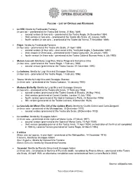 Puccini Operas and Revisions