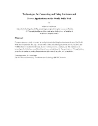 Technologies for Connecting and Using Databases and Server Applications on the World Wide Web