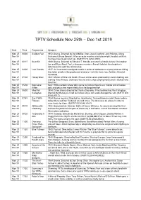 TPTV Schedule Nov 25Th – Dec 1St 2019