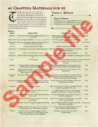 45 Crafting Materials for 5E His Document Contains a List of Different Crafting Materials That I Have Made for My Table 1: Metals Home Games