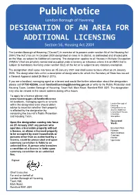 Havering Additional Licensing Public Notice 2021