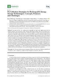 Pre-Lithiation Strategies for Rechargeable Energy Storage Technologies: Concepts, Promises and Challenges