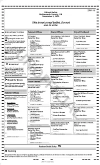 This Is Not a Real Ballot. Do Not Use to Vote