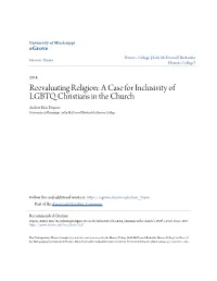 A Case for Inclusivity of LGBTQ Christians in the Church Amber Erin Dupree University of Mississippi
