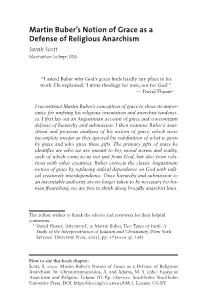 Martin Buber's Notion of Grace As a Defense of Religious Anarchism