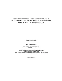 Imperiled Giant Fish and Mainstream Dams in the Lower Mekong Basin: Assessment of Current Status, Threats, and Mitigation