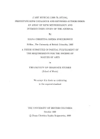 L'art Musical (1860-70; 1872-94), Prototype Ripm Catalogue and Keyword-Author Index: an Assay of Ripm Methodology and Introductory Study of the Journal