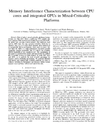 Memory Interference Characterization Between CPU Cores and Integrated Gpus in Mixed-Criticality Platforms