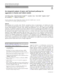 An Integrated Analysis of Genes and Functional Pathways for Aggression in Human and Rodent Models