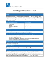 Bandwagon Effect: Lesson Plan
