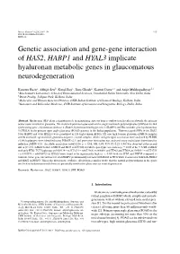 Genetic Association and Gene-Gene Interaction of HAS2, HABP1 and HYAL3 Implicate Hyaluronan Metabolic Genes in Glaucomatous Neurodegeneration