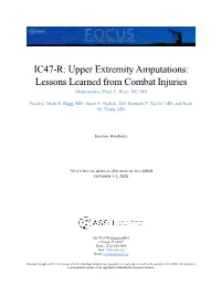 IC47-R: Upper Extremity Amputations: Lessons Learned from Combat