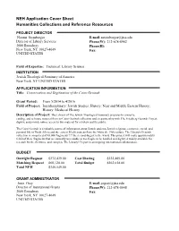 NEH Application Cover Sheet Humanities Collections and Reference Resources