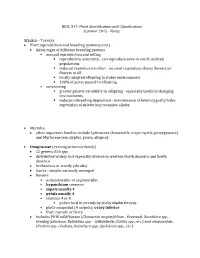 BIOL 317: Plant Identification and Classification Summer 2015 - Notes