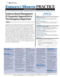 Evidence-Based Management of Suspected Appendicitis in The