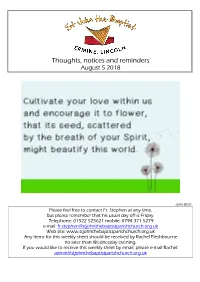 Thoughts, Notices and Reminders August 5 2018