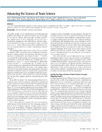 Advancing the Science of Team Science