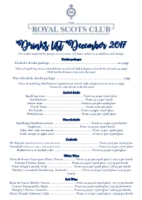 Drinks List December 2017 Pre-Orders Required for Groups of 12 Or More