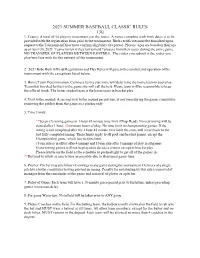 2021 Summer Baseball Classic Rules 13U 1