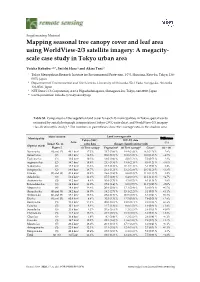 Mapping Seasonal Tree Canopy Cover and Leaf Area Using Worldview-2/3 Satellite Imagery: a Megacity- Scale Case Study in Tokyo Urban Area
