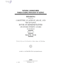 National Laboratories: World–Leading Innovation in Science