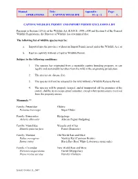 Captive Wildlife Exclusion List