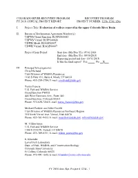 COLORADO RIVER RECOVERY PROGRAM RECOVERY PROGRAM FY 2018 ANNUAL PROJECT REPORT PROJECT NUMBER: 123B, 123D, 126A