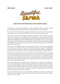PRESS RELEASE 30 March 2020 SAMOA SET to HOST the NEXT