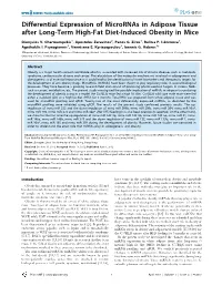 Differential Expression of Micrornas in Adipose Tissue After Long-Term High-Fat Diet-Induced Obesity in Mice