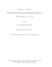 Dynamical Systems and Ergodic Theory