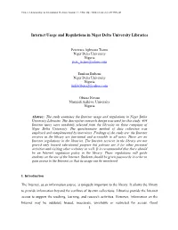 Internet Usage and Regulations in Niger Delta University Libraries