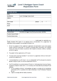 Outrigger Canoe Coaching Registration Form