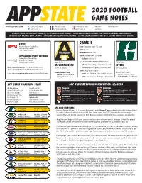 2020 Football Game Notes