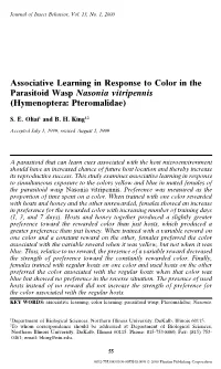 Associative Learning in Response to Color in the Parasitoid Wasp Nasonia Vitripennis (Hymenoptera: Pteromalidae)