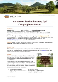 Carnarvon Station Reserve, Qld Camping Information