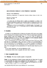 Reconstructibility and Perfect Graphs