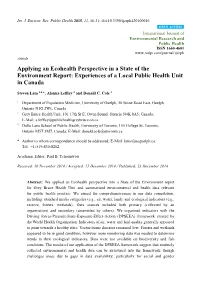 Applying an Ecohealth Perspective in a State of the Environment Report: Experiences of a Local Public Health Unit in Canada