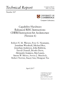 Capability Hardware Enhanced RISC Instructions: CHERI Instruction-Set Architecture (Version 6)