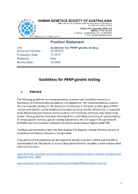 Guidelines for PRNP Genetic Testing Document Number: 2019PS03 Publication Date: 12 2019 Replaces: New Review Date: 12 2023