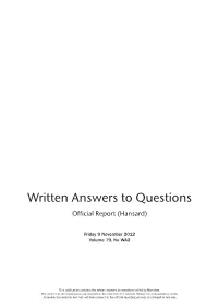 Written Answers to Questions Official Report (Hansard)
