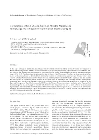 Correlation of English and German Middle Pleistocene Fluvial Sequences Based on Mammalian Biostratigraphy