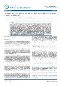 Screening and Functional Prediction of Conserved Hypothetical Proteins