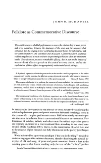 Folklore As Commemorative Discourse