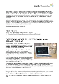 Freeview Adds Web to Live Streaming & on Demand FV Line-Up