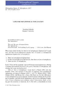 Laws for Metaphysical Explanation