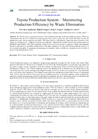 Toyota Production System – Maximizing Production Efficiency by Waste Elimination